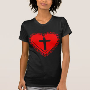 Gothic Heart & Cross T-Shirt (Black & Red)