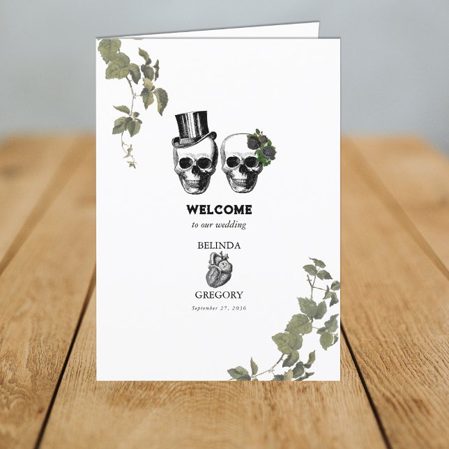 Gothic Heart Floral Skull Wedding Order of Service Programme (Gothic Heart Floral Skull Wedding Order of Service Program)