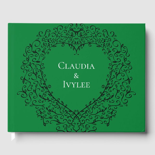 Gothic Heart-Guest Book Green & Black (Front)