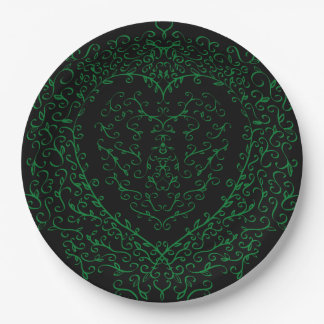 Gothic Heart-Paper Plate Green & Black 2