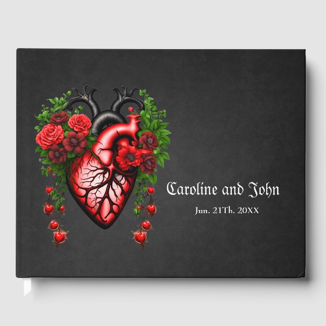 Gothic heart red flowers.  guest book (Front)