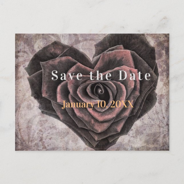Gothic Heart Rose Dark Romance Save the Date Announcement Postcard (Front)