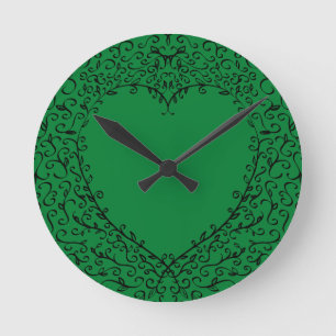 Gothic Heart-Round Acrylic Wall Clock Green+Black