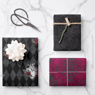 Gothic Heart & Script Writing Wrapping Paper Sheet