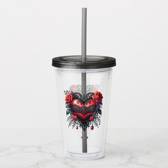 Gothic Heart Valentine Acrylic Tumbler (Front)