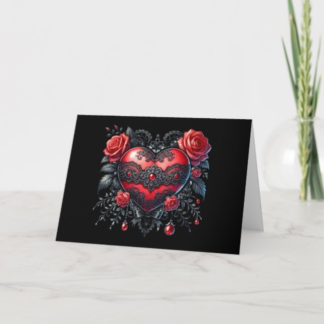 Gothic Heart Valentine Greeting Card (Blank) (Front)