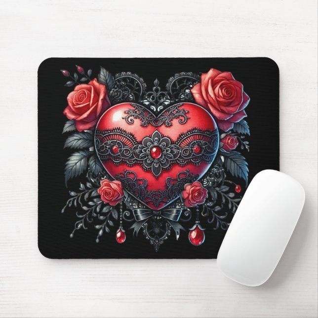 Gothic Heart Valentine Mouse Pad (With Mouse)
