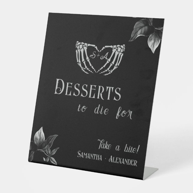 Gothic Heart Whimsigoth Silver Wedding Desserts Pedestal Sign (Front)
