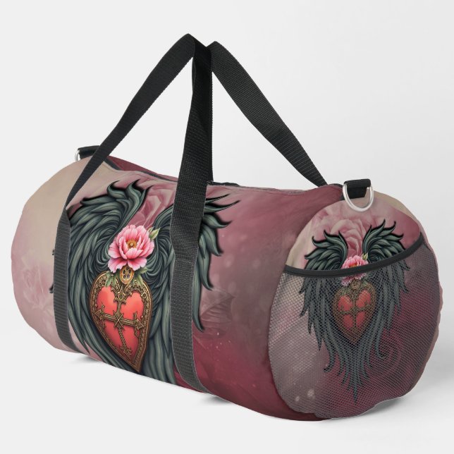 Gothic Heart with Bloom and Wings.  Duffle Bag (Right Corner)