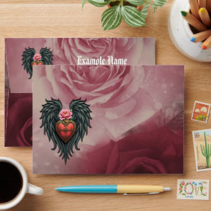 Gothic Heart with Bloom and Wings. Envelope