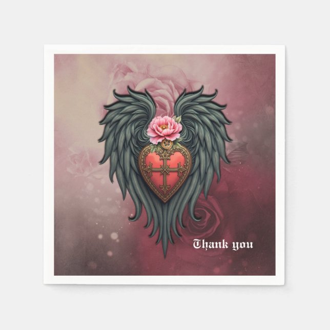 Gothic Heart with Bloom and Wings.  Napkin (Front)