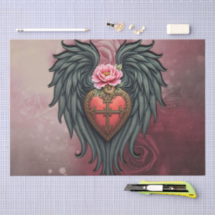 Gothic Heart with Bloom and Wings. Tissue Paper