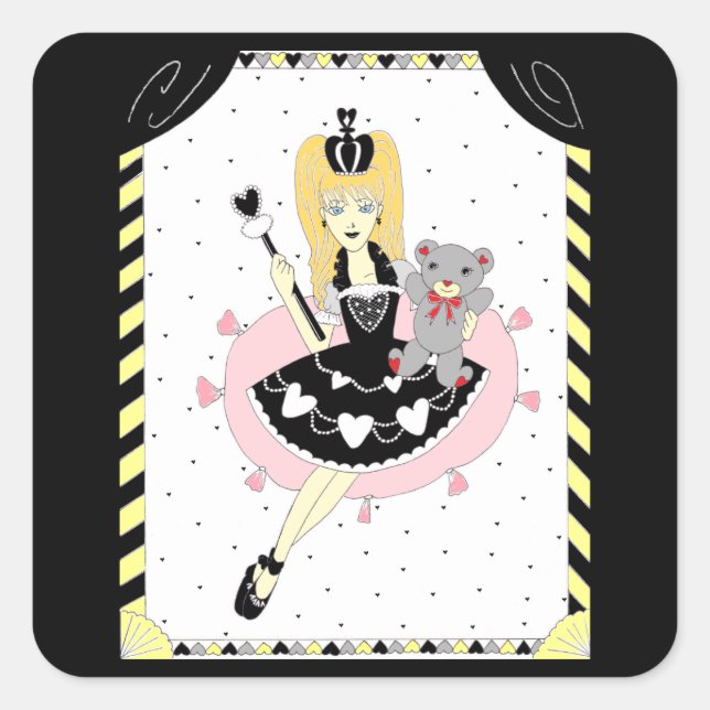 Gothic Hearts Princess Square Sticker (Front)