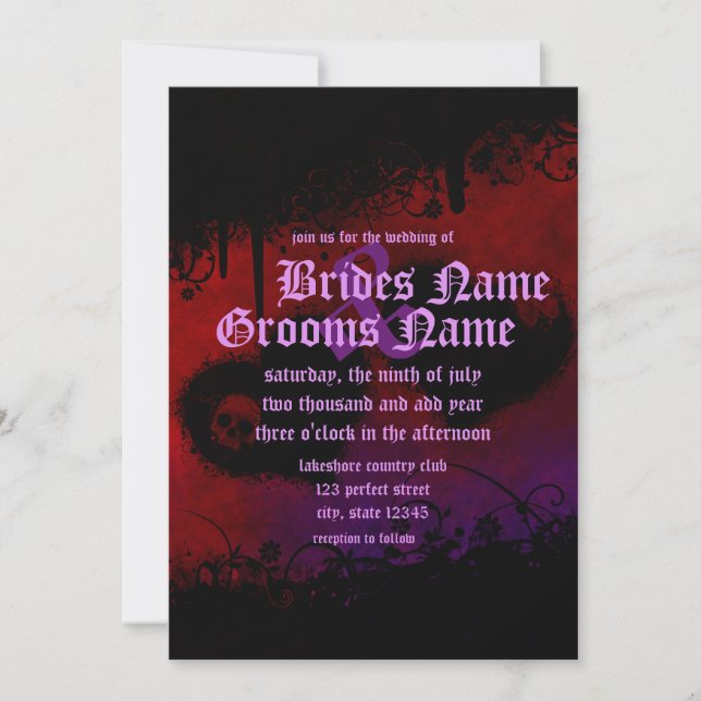 Gothic Hearts & Skull Wedding Invitation (Front)