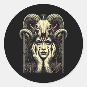 Gothic Horns Occult Witch Fantasy Demon Girl Classic Round Sticker