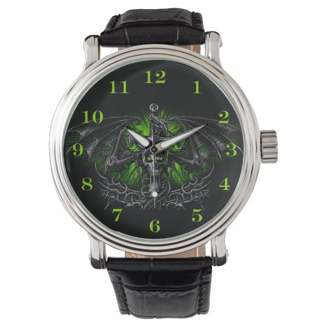 Gothic Horror Gargoyle Skeleton Creature Bat Wings Watch (Front)