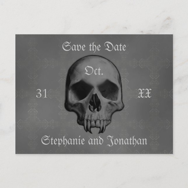 Gothic horror skull | Save the date wedding Announcement Postcard (Front)