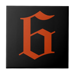 Gothic House Number Tile - Red on Black