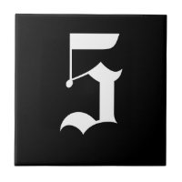 Gothic House Number Tile - White on Black