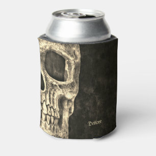 Gothic Human Skull Beige Black Texture Grunge Can Cooler