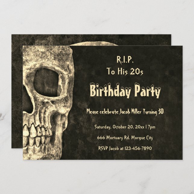 Gothic Human Skull Birthday Party RIP To His 20s Invitation (Front/Back)
