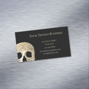 Gothic Human Skull Face Black Beige Tattoo Shop Magnetic Business Card