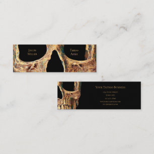 Gothic Human Skull Face Brown Green Tattoo Shop Mini Business Card