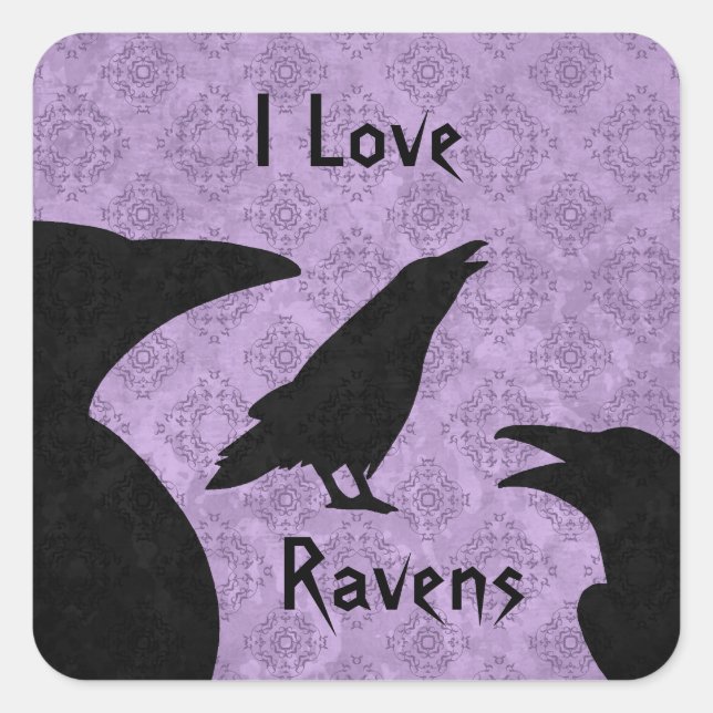 Gothic I Love ravens Square Sticker (Front)