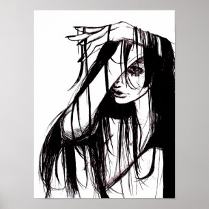 Gothic Ink Woman Dark Illustration Horror Artwork Poster