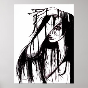 Gothic Ink Woman Dark Illustration Horror Poster