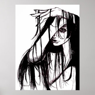 Gothic Ink Woman Dark Illustration Horror Poster