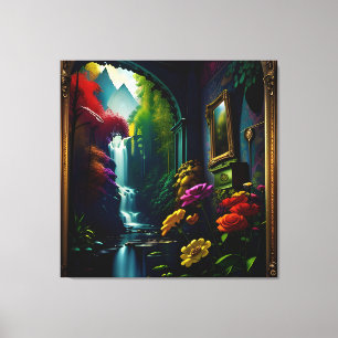 Gothic Inside Mansion Surreal Waterfall 10 Canvas Print