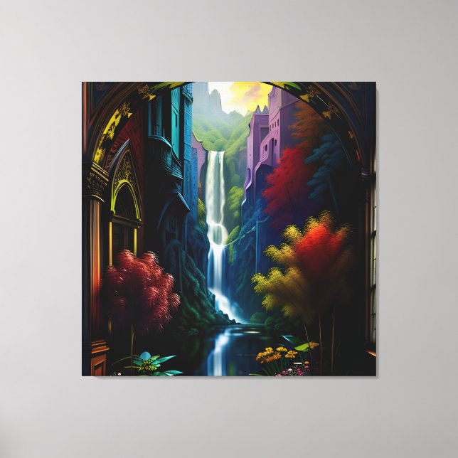 Gothic Inside Mansion Surreal Waterfall 11 Canvas Print (Front)