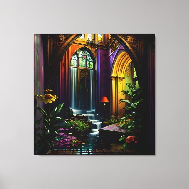 Gothic Inside Mansion Surreal Waterfall 15 Canvas Print (Front)