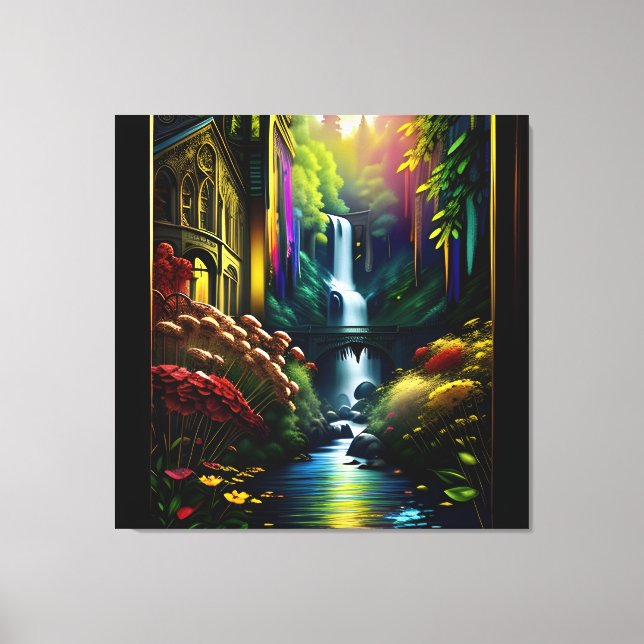 Gothic Inside Mansion Surreal Waterfall 8 Canvas Print (Front)