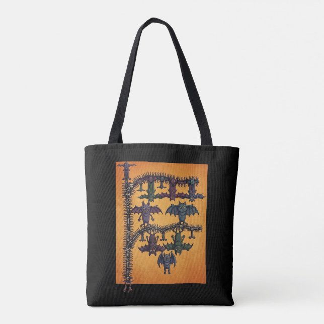 Gothic Interlocking Bats Halloween Tote Bag (Back)