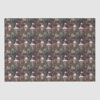 Gothic jolly skulls in Santa Hats Christmas Tissue Paper