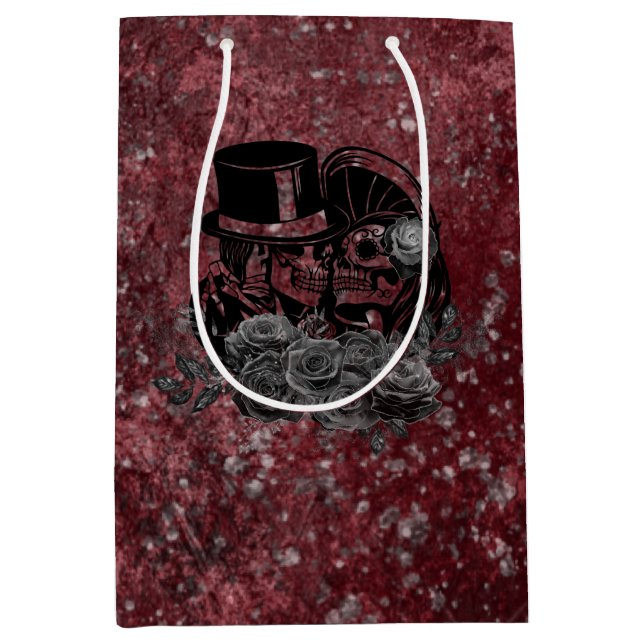Gothic Kissing Skulls Couple And Blood Red Eternal Medium Gift Bag (Front)