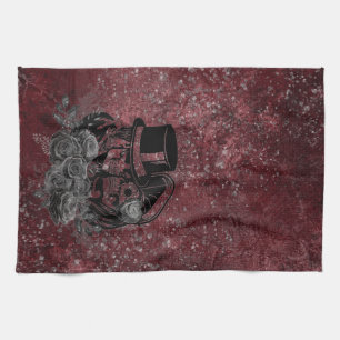 Gothic Kissing Skulls Couple And Blood Red Eternal Tea Towel