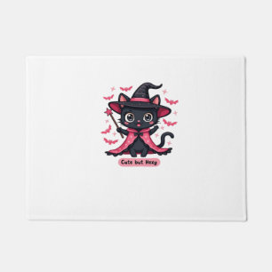 Gothic kitten in pink  sweet, but bewitched Oversi Doormat