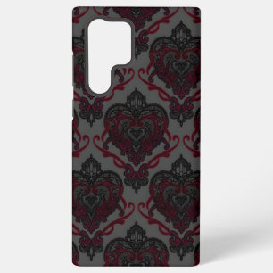 Gothic Lace Heart Damask — Red & Black Phone Case