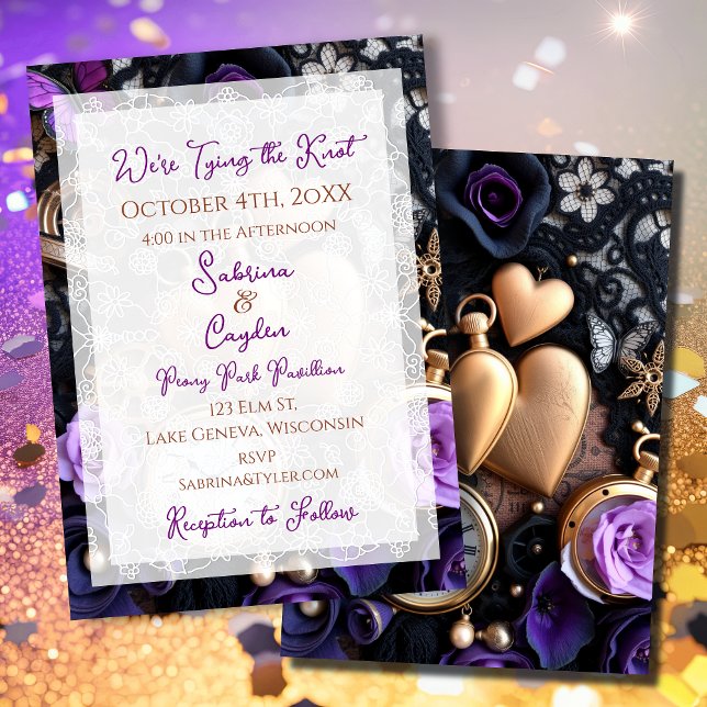 Gothic Lace, Roses and Pocket watches Wedding Invitation (Creator Uploaded)