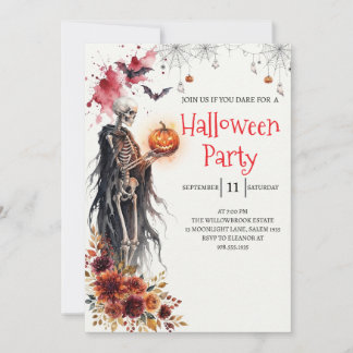 Gothic Lady Skeleton Halloween Party Invitation
