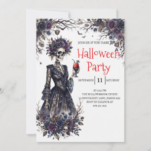 Gothic Lady Skeleton Halloween Party Invitation