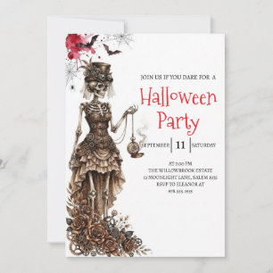 Gothic Lady Skeleton Halloween Party Invitation
