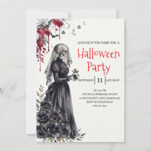 Gothic Lady Skeleton Halloween Party Invitation