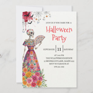 Gothic Lady Skeleton Halloween Party Invitation