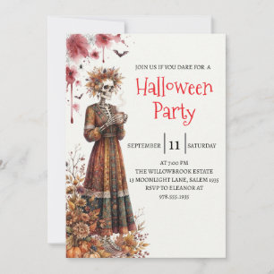 Gothic Lady Skeleton Halloween Party Invitation