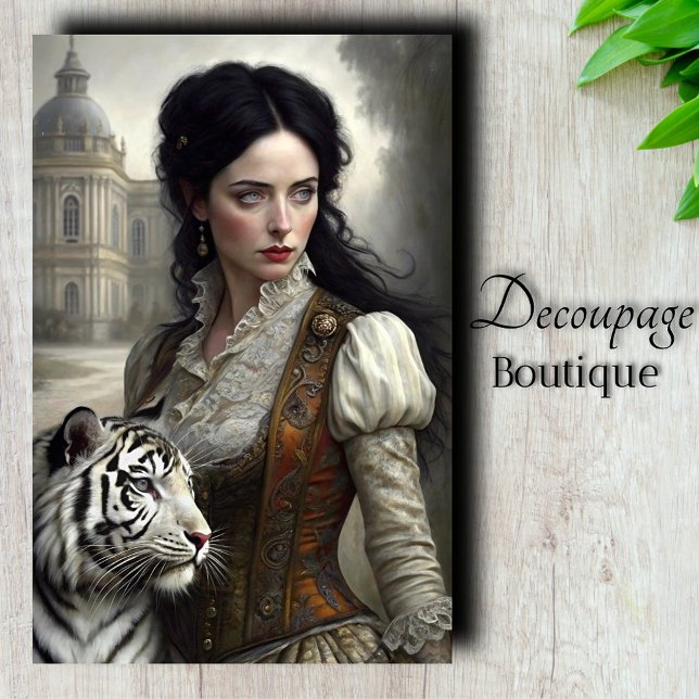 Gothic Lady White Tiger Decoupage Tissue Paper (Gothic Lady White Tiger Decoupage Tissue Paper)