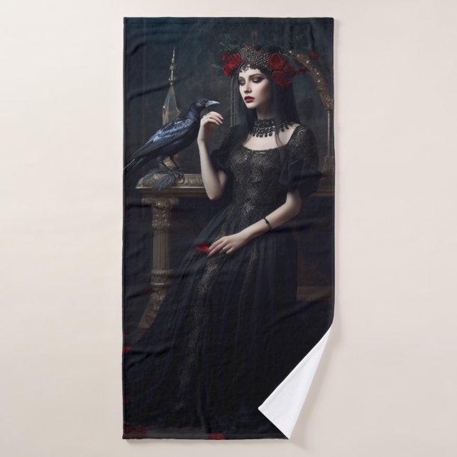 Gothic Lady with Black Bird Bath Towel (Bath Towel)